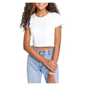 SUNDOWN BY SPLENDID Womens White Short Sleeve Crew Neck Crop Top Juniors L
